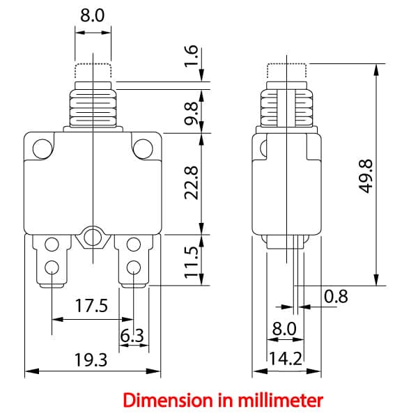 Zing Ear Ze-700s 15a Miniature Pushbutton Thermal Circuit Breaker